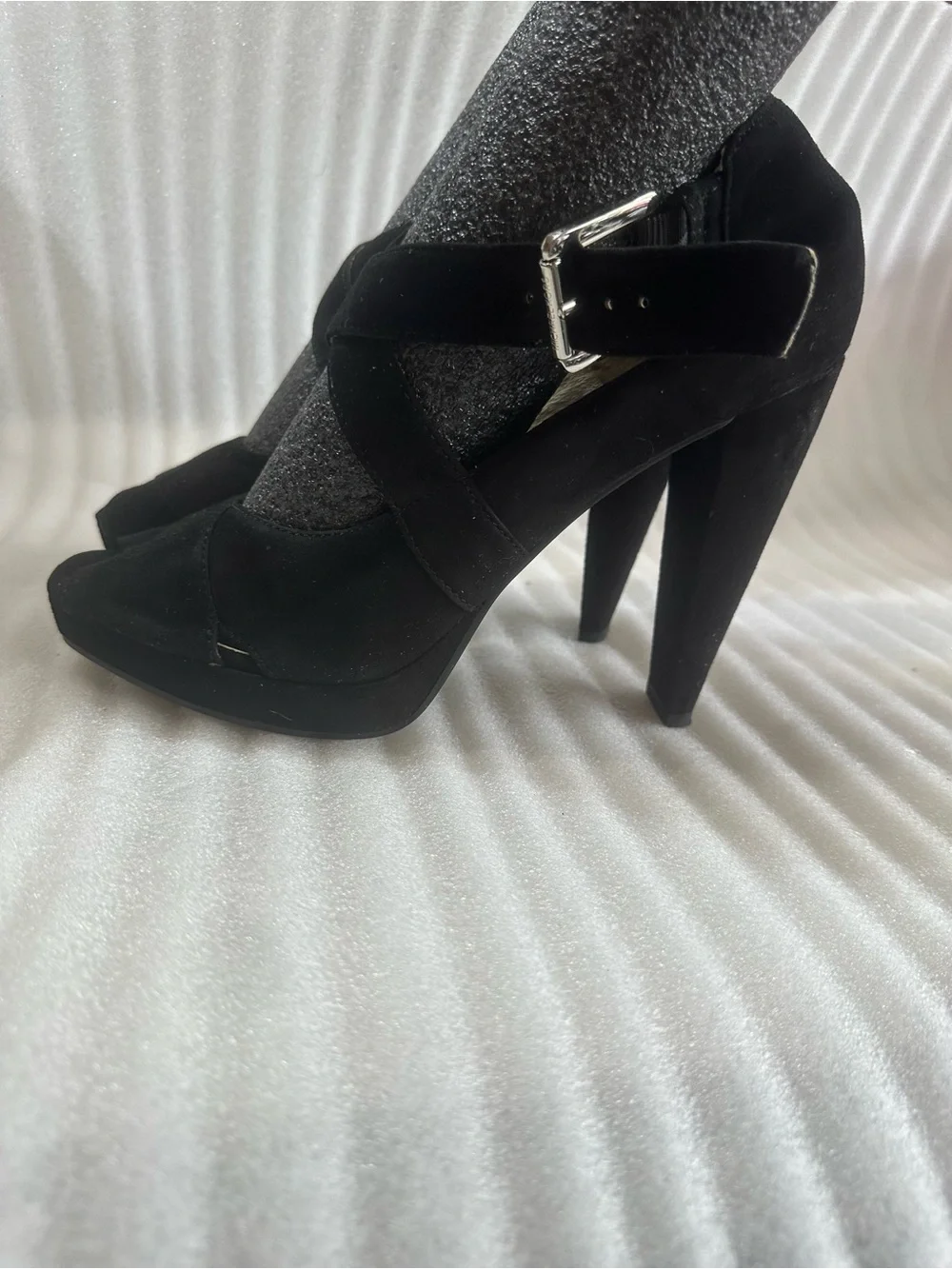 Michael Kors Black Suede Mary Jane High Heels with Buckle